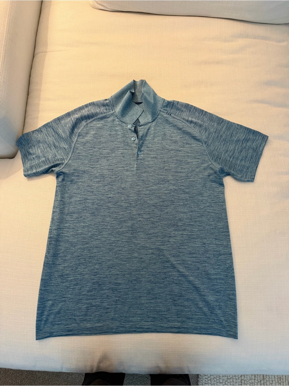 Lululemon Men's Heathered Blue Short-Sleeve Polo Shirt